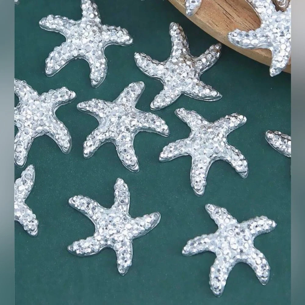 30 Blue Starfish-Shaped Glitter Appliqués For Earrings, Hair, Crafts, NWT